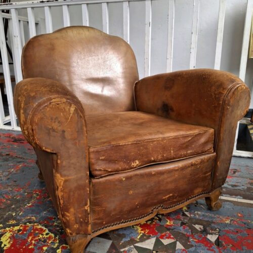 Late 19th Century French Leather Club Chair/Armchair. Antique/Vintage