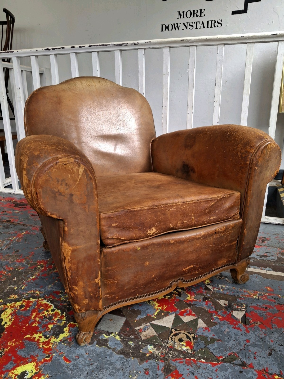 Late 19th Century French Leather Club Chair/Armchair. Antique/Vintage
