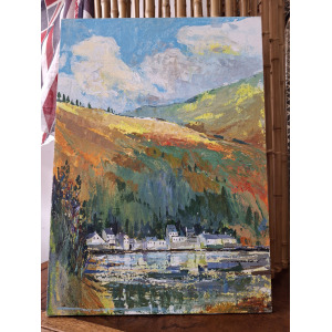 Late 20th Century Oil On Board Landscape Painting. Vintage/Art/Mid Century