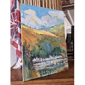 Late 20th Century Oil On Board Landscape Painting. Vintage/Art/Mid Century