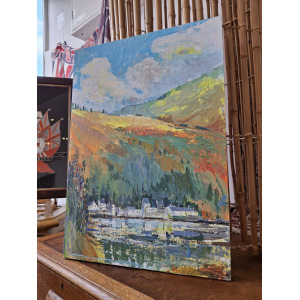 Late 20th Century Oil On Board Landscape Painting. Vintage/Art/Mid Century