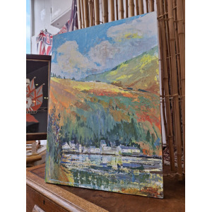 Late 20th Century Oil On Board Landscape Painting. Vintage/Art/Mid Century