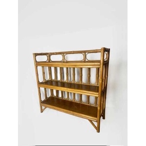 Mid Century Bamboo Display Case, Vintage Bamboo Shelves, Retro Wicker And Bamboo Bookcase, 1970's Furniture