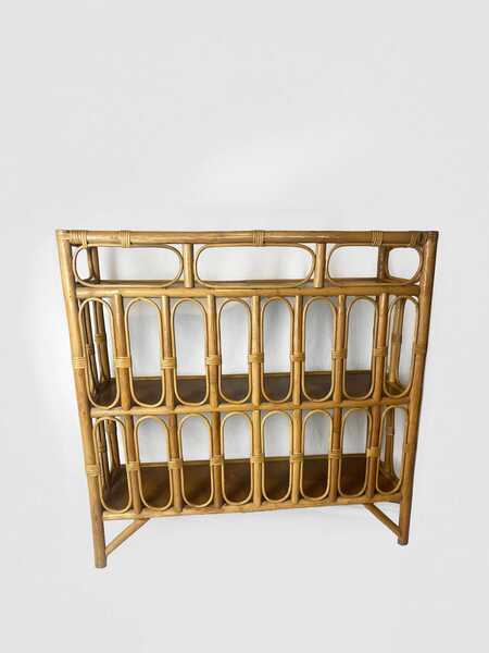 Mid Century Bamboo Display Case, Vintage Bamboo Shelves, Retro Wicker And Bamboo Bookcase, 1970's Furniture