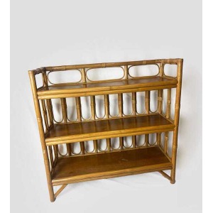 Mid Century Bamboo Display Case, Vintage Bamboo Shelves, Retro Wicker And Bamboo Bookcase, 1970's Furniture