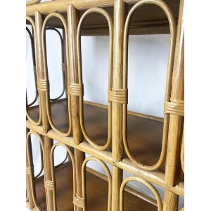 Mid Century Bamboo Display Case, Vintage Bamboo Shelves, Retro Wicker And Bamboo Bookcase, 1970's Furniture