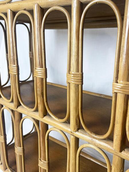 Mid Century Bamboo Display Case, Vintage Bamboo Shelves, Retro Wicker And Bamboo Bookcase, 1970's Furniture