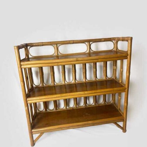 Mid Century Bamboo Display Case, Vintage Bamboo Shelves, Retro Wicker And Bamboo Bookcase, 1970's Furniture