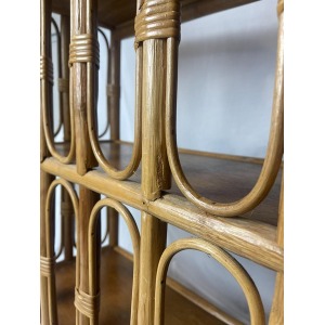 Mid Century Bamboo Display Case, Vintage Bamboo Shelves, Retro Wicker And Bamboo Bookcase, 1970's Furniture