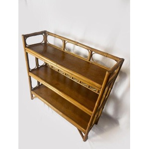 Mid Century Bamboo Display Case, Vintage Bamboo Shelves, Retro Wicker And Bamboo Bookcase, 1970's Furniture
