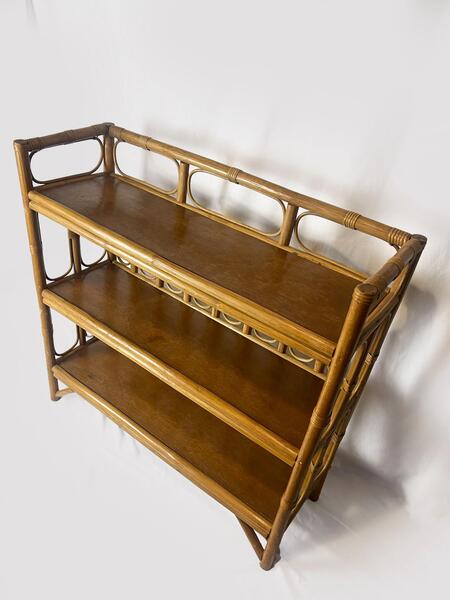 Mid Century Bamboo Display Case, Vintage Bamboo Shelves, Retro Wicker And Bamboo Bookcase, 1970's Furniture