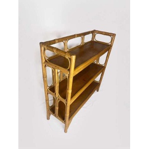 Mid Century Bamboo Display Case, Vintage Bamboo Shelves, Retro Wicker And Bamboo Bookcase, 1970's Furniture