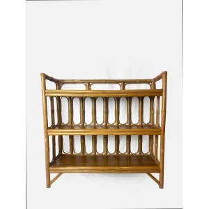 Mid Century Bamboo Display Case, Vintage Bamboo Shelves, Retro Wicker And Bamboo Bookcase, 1970's Furniture