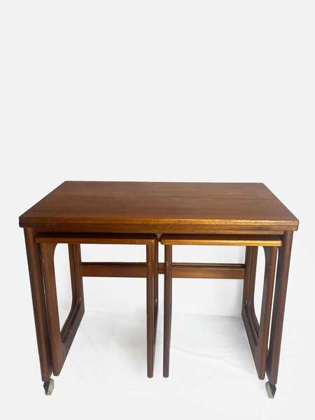 Mid Century Modern McIntosh Teak Tri Form Extendable Nest Of Tables, Vintage Furniture, Teak Wood, Trio Of Tables.