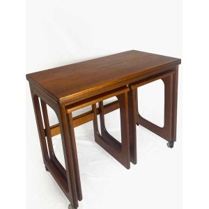 Mid Century Modern McIntosh Teak Tri Form Extendable Nest Of Tables, Vintage Furniture, Teak Wood, Trio Of Tables.