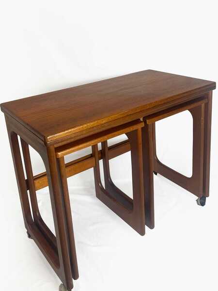 Mid Century Modern McIntosh Teak Tri Form Extendable Nest Of Tables, Vintage Furniture, Teak Wood, Trio Of Tables.