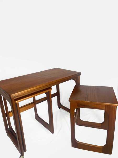 Mid Century Modern McIntosh Teak Tri Form Extendable Nest Of Tables, Vintage Furniture, Teak Wood, Trio Of Tables.
