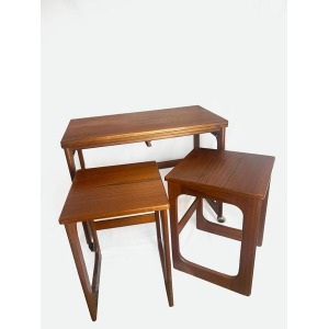 Mid Century Modern McIntosh Teak Tri Form Extendable Nest Of Tables, Vintage Furniture, Teak Wood, Trio Of Tables.