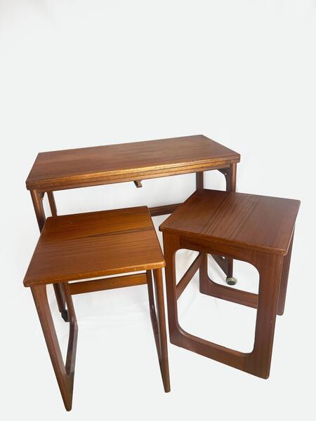 Mid Century Modern McIntosh Teak Tri Form Extendable Nest Of Tables, Vintage Furniture, Teak Wood, Trio Of Tables.