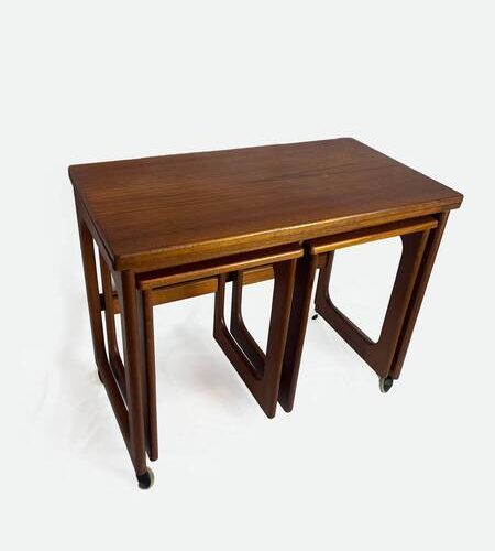 Mid Century Modern McIntosh Teak Tri Form Extendable Nest Of Tables, Vintage Furniture, Teak Wood, Trio Of Tables.
