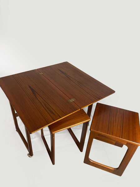 Mid Century Modern McIntosh Teak Tri Form Extendable Nest Of Tables, Vintage Furniture, Teak Wood, Trio Of Tables.