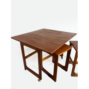 Mid Century Modern McIntosh Teak Tri Form Extendable Nest Of Tables, Vintage Furniture, Teak Wood, Trio Of Tables.