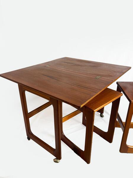 Mid Century Modern McIntosh Teak Tri Form Extendable Nest Of Tables, Vintage Furniture, Teak Wood, Trio Of Tables.