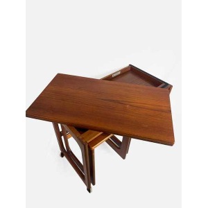 Mid Century Modern McIntosh Teak Tri Form Extendable Nest Of Tables, Vintage Furniture, Teak Wood, Trio Of Tables.