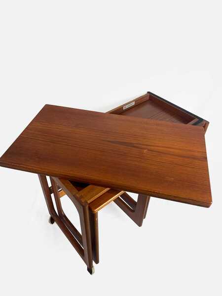 Mid Century Modern McIntosh Teak Tri Form Extendable Nest Of Tables, Vintage Furniture, Teak Wood, Trio Of Tables.