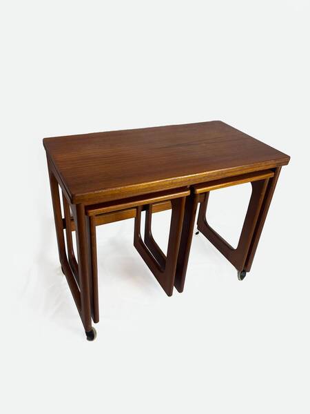 Mid Century Modern McIntosh Teak Tri Form Extendable Nest Of Tables, Vintage Furniture, Teak Wood, Trio Of Tables.