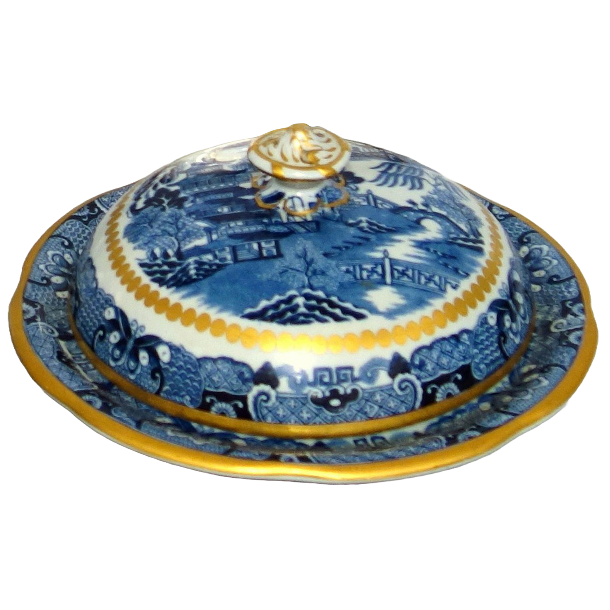 A rare antique Georgian Davenport stone china B&W pottery Muffin Dish C.1830