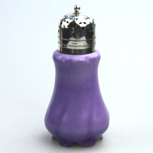 An antique lilac moulded bisque porcelain Muffineer Sugar Shaker Caster C.19thC