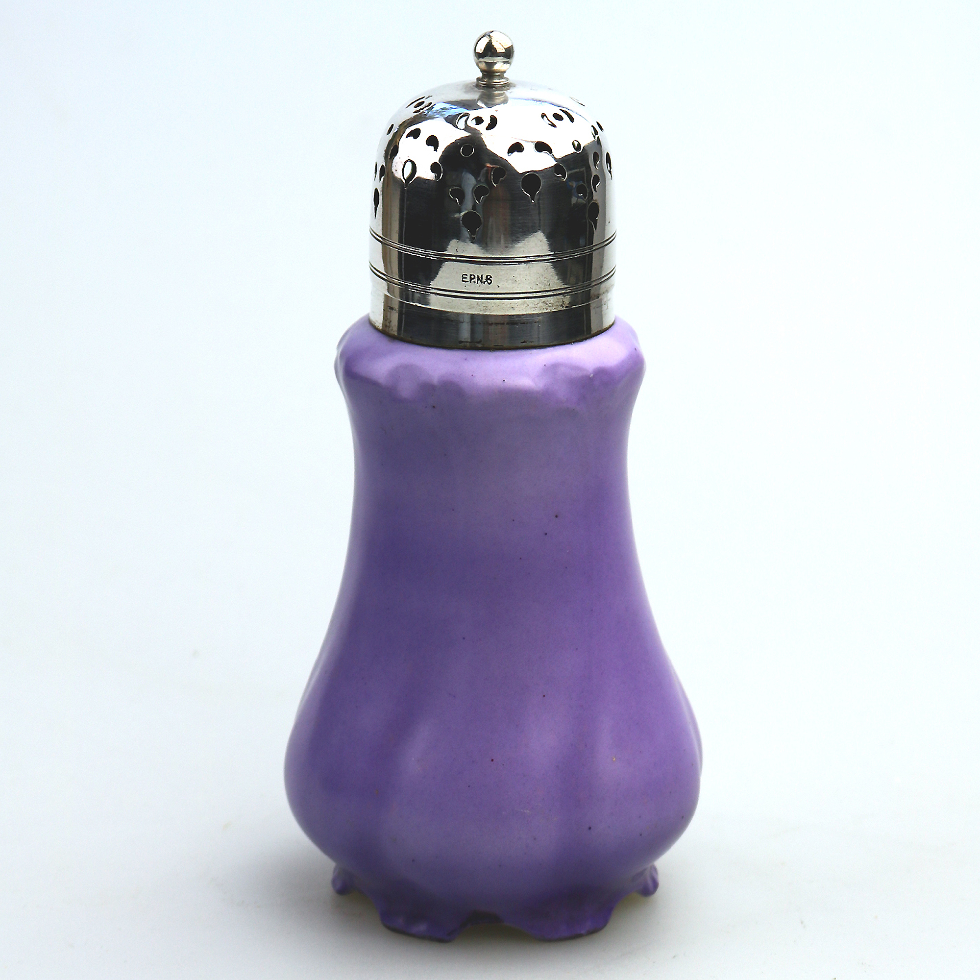 An antique lilac moulded bisque porcelain Muffineer Sugar Shaker Caster C.19thC
