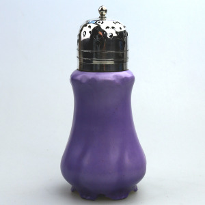 An antique lilac moulded bisque porcelain Muffineer Sugar Shaker Caster C.19thC