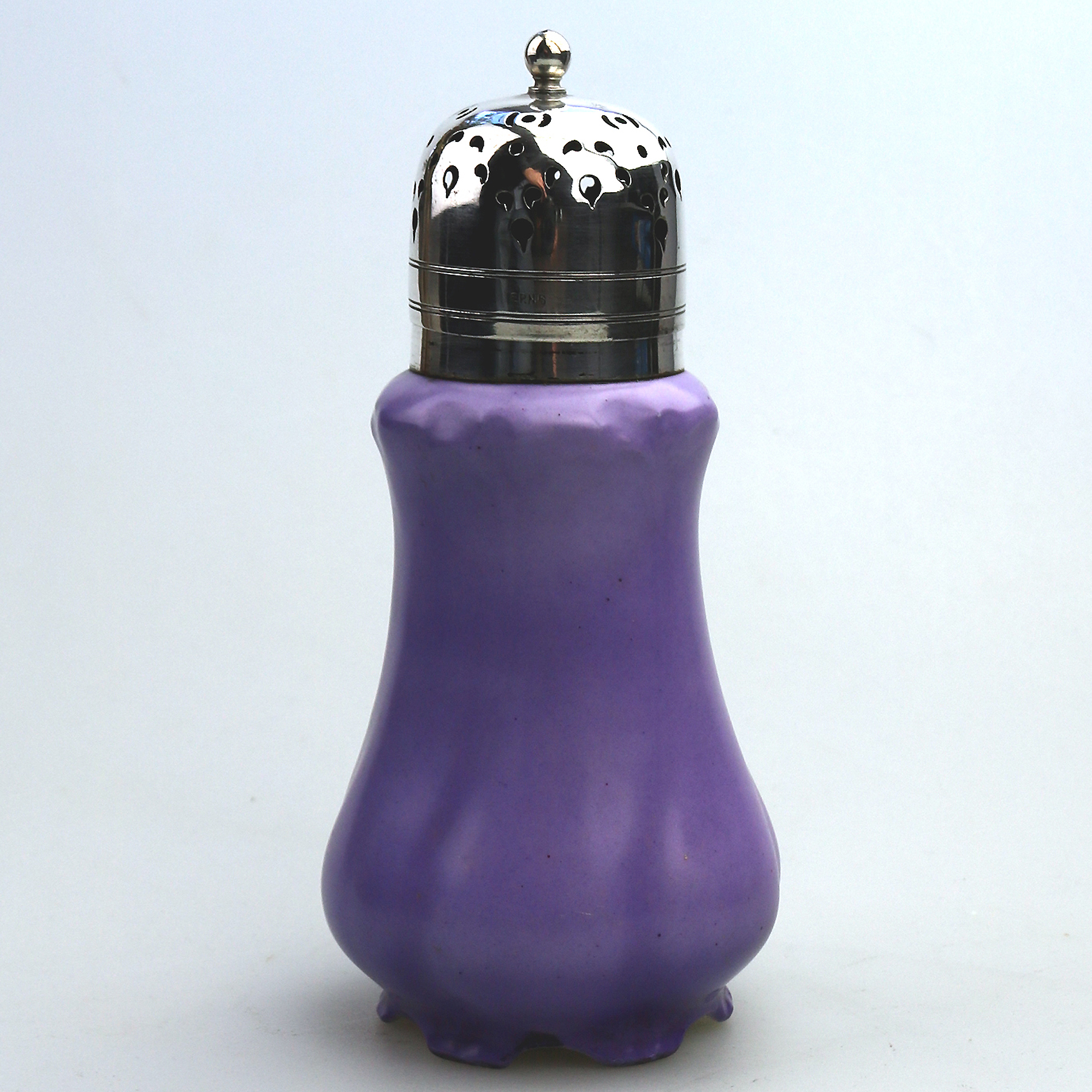 An antique lilac moulded bisque porcelain Muffineer Sugar Shaker Caster C.19thC