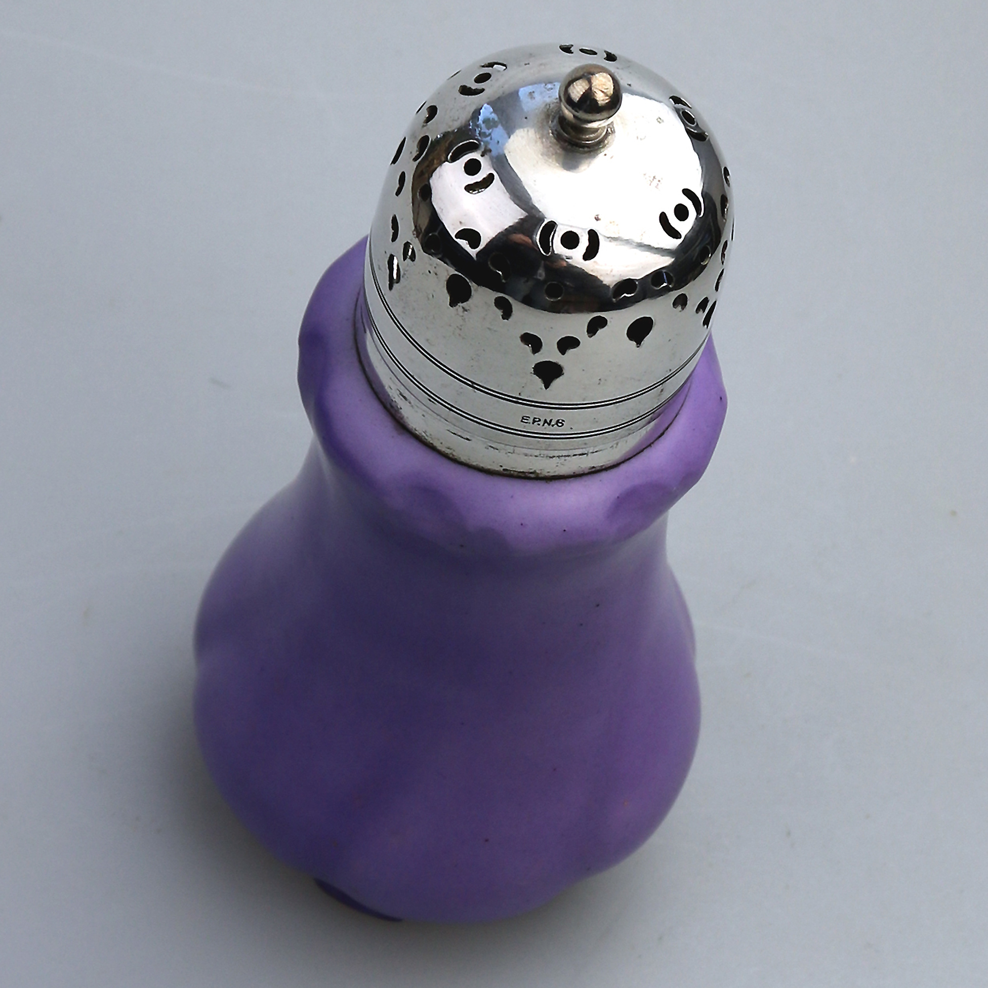 An antique lilac moulded bisque porcelain Muffineer Sugar Shaker Caster C.19thC