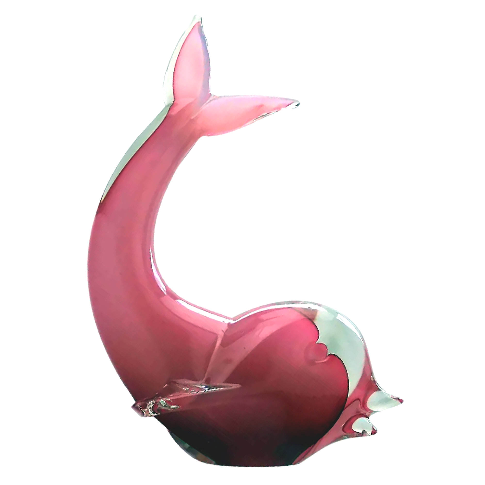 A late mid-century Murano Art Glass Sommerso Dolphin & label 20.5cm ht C.1970+