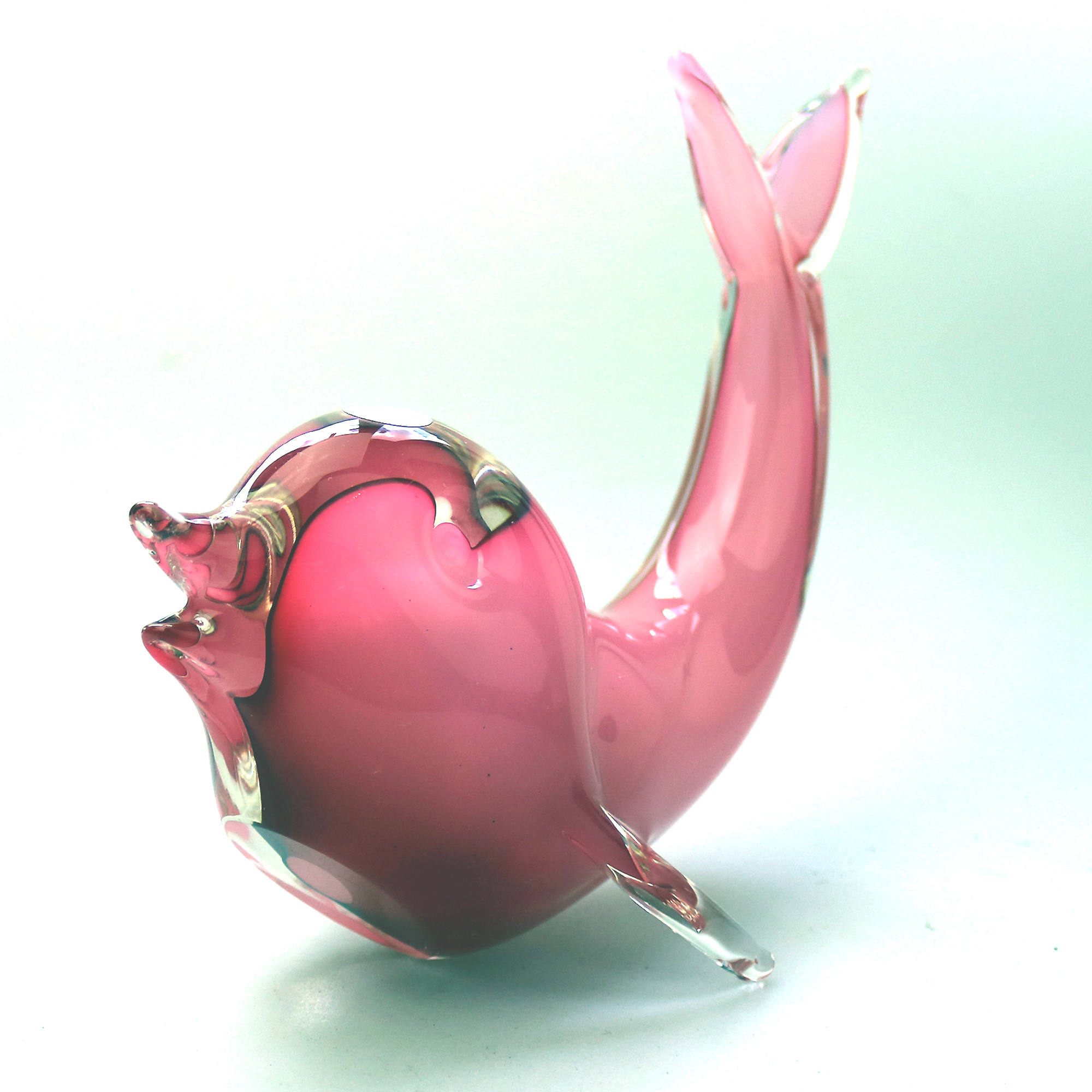 A late mid-century Murano Art Glass Sommerso Dolphin & label 20.5cm ht C.1970+