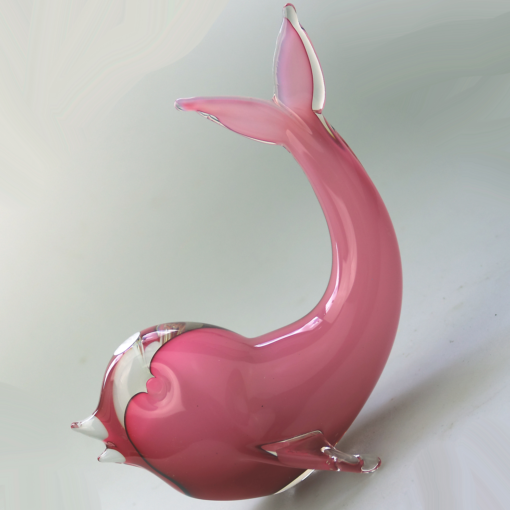A late mid-century Murano Art Glass Sommerso Dolphin & label 20.5cm ht C.1970+