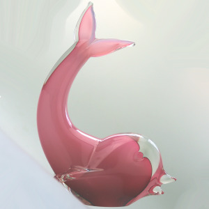 A late mid-century Murano Art Glass Sommerso Dolphin & label 20.5cm ht C.1970+