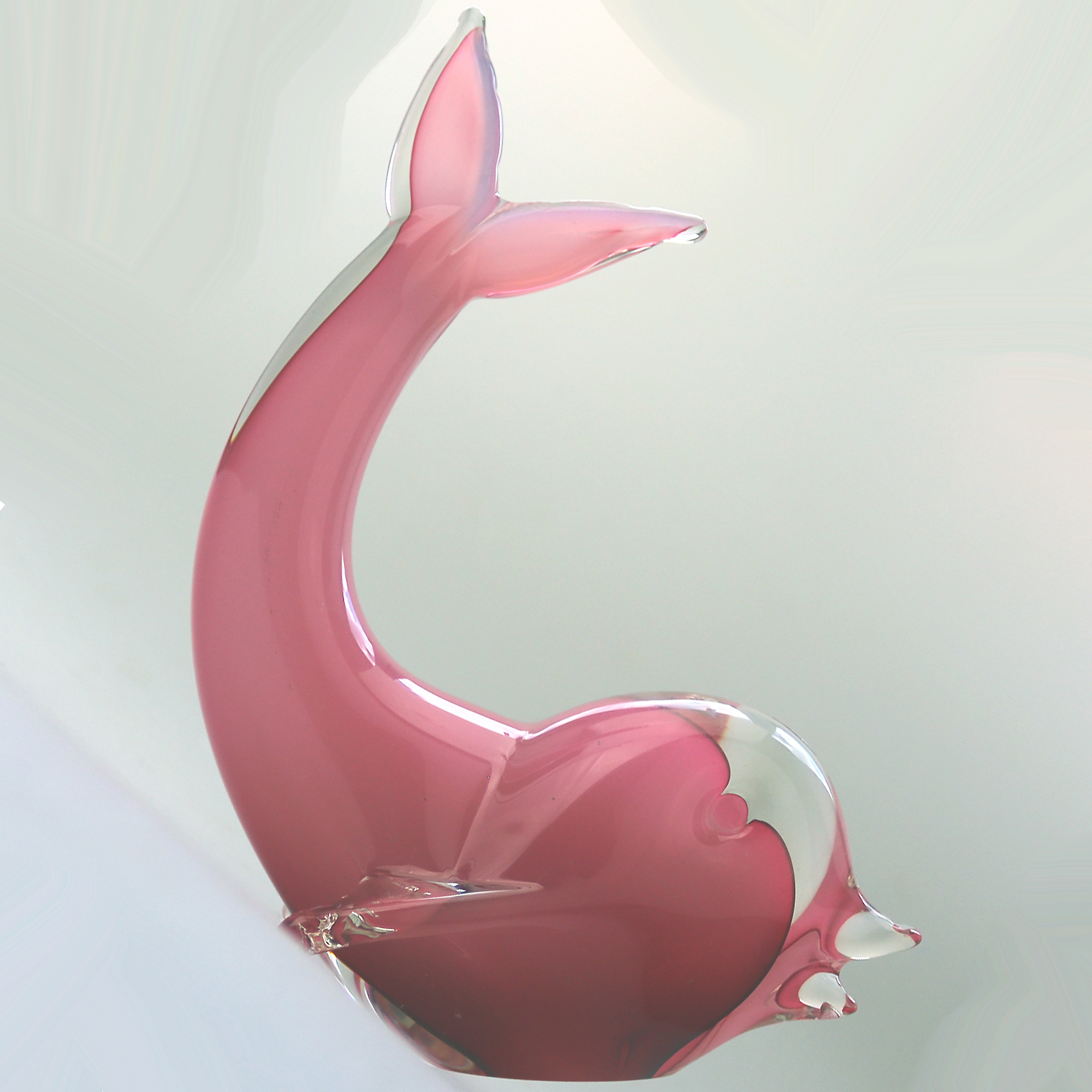 A late mid-century Murano Art Glass Sommerso Dolphin & label 20.5cm ht C.1970+