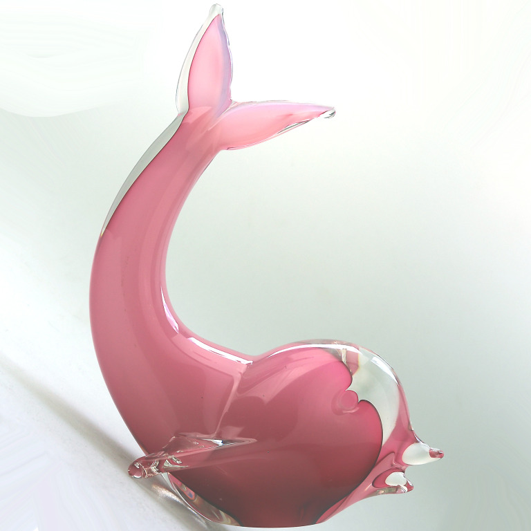 A late mid-century Murano Art Glass Sommerso Dolphin & label 20.5cm ht C.1970+ - Image 5