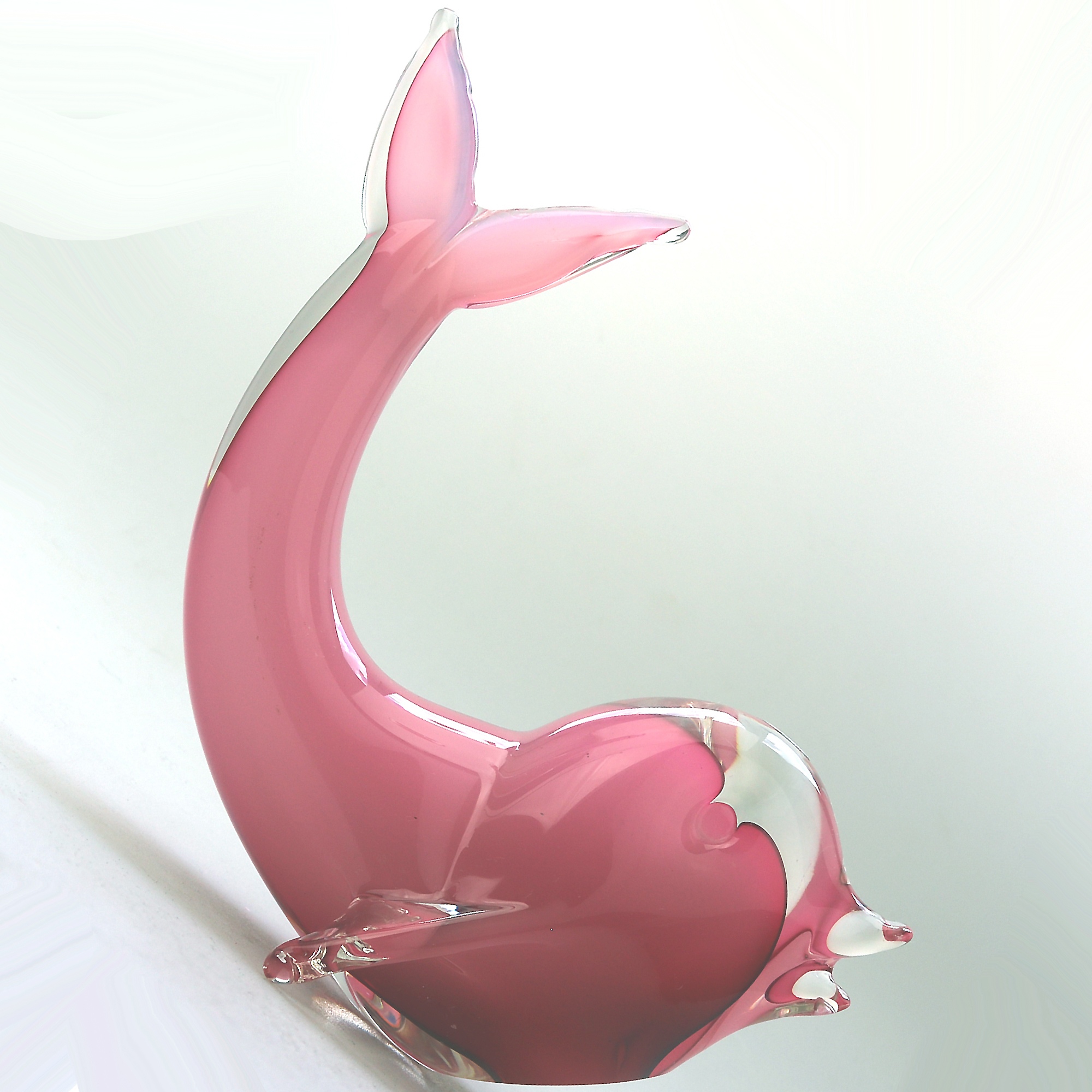 A late mid-century Murano Art Glass Sommerso Dolphin & label 20.5cm ht C.1970+