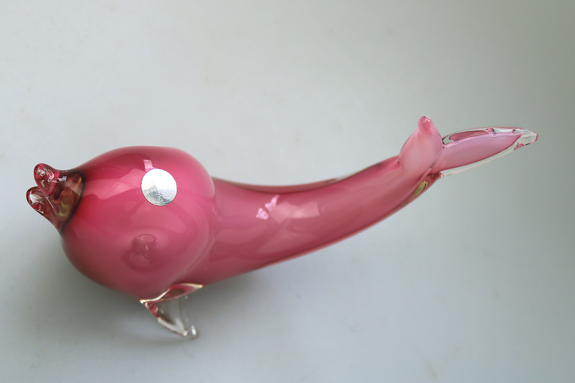 A late mid-century Murano Art Glass Sommerso Dolphin & label 20.5cm ht C.1970+