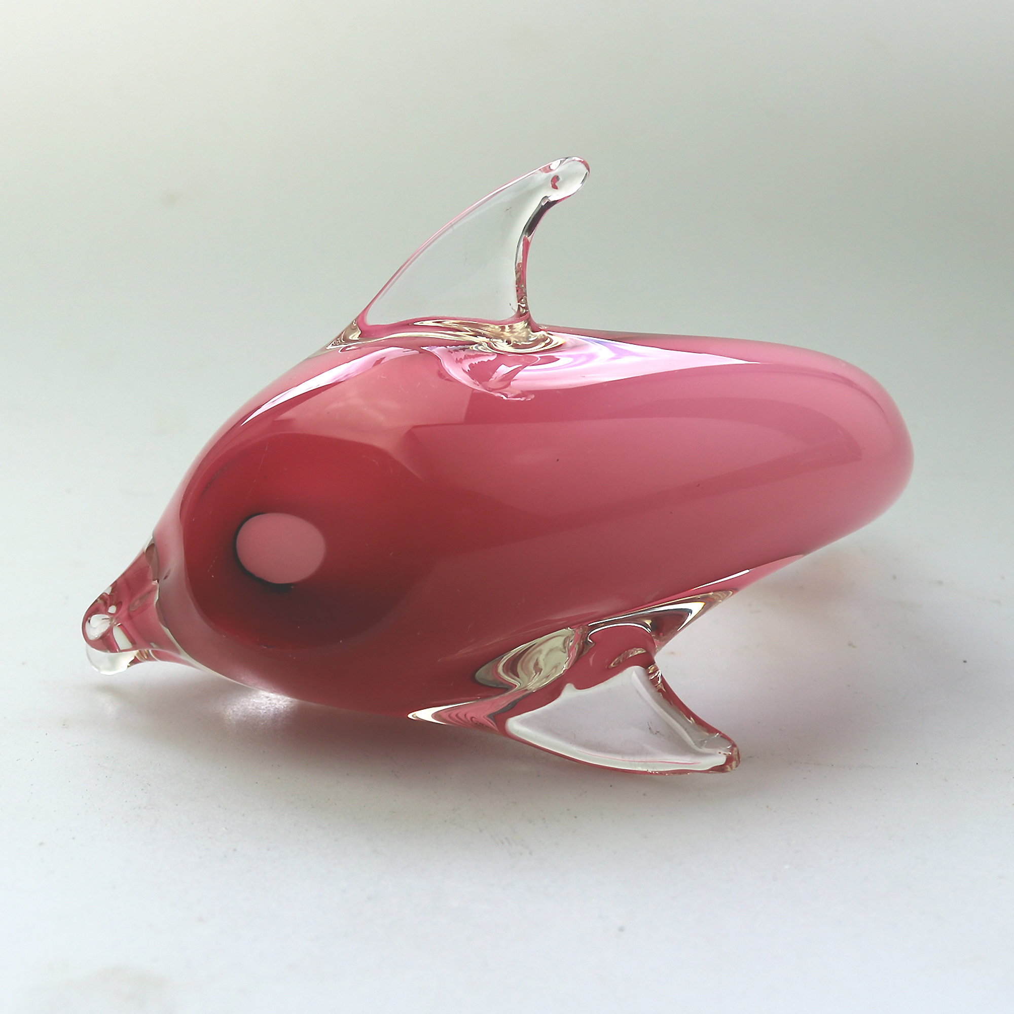 A late mid-century Murano Art Glass Sommerso Dolphin & label 20.5cm ht C.1970+