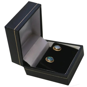 A pair of vintage 9ct gold and opal Earrings - boxed C.20thC