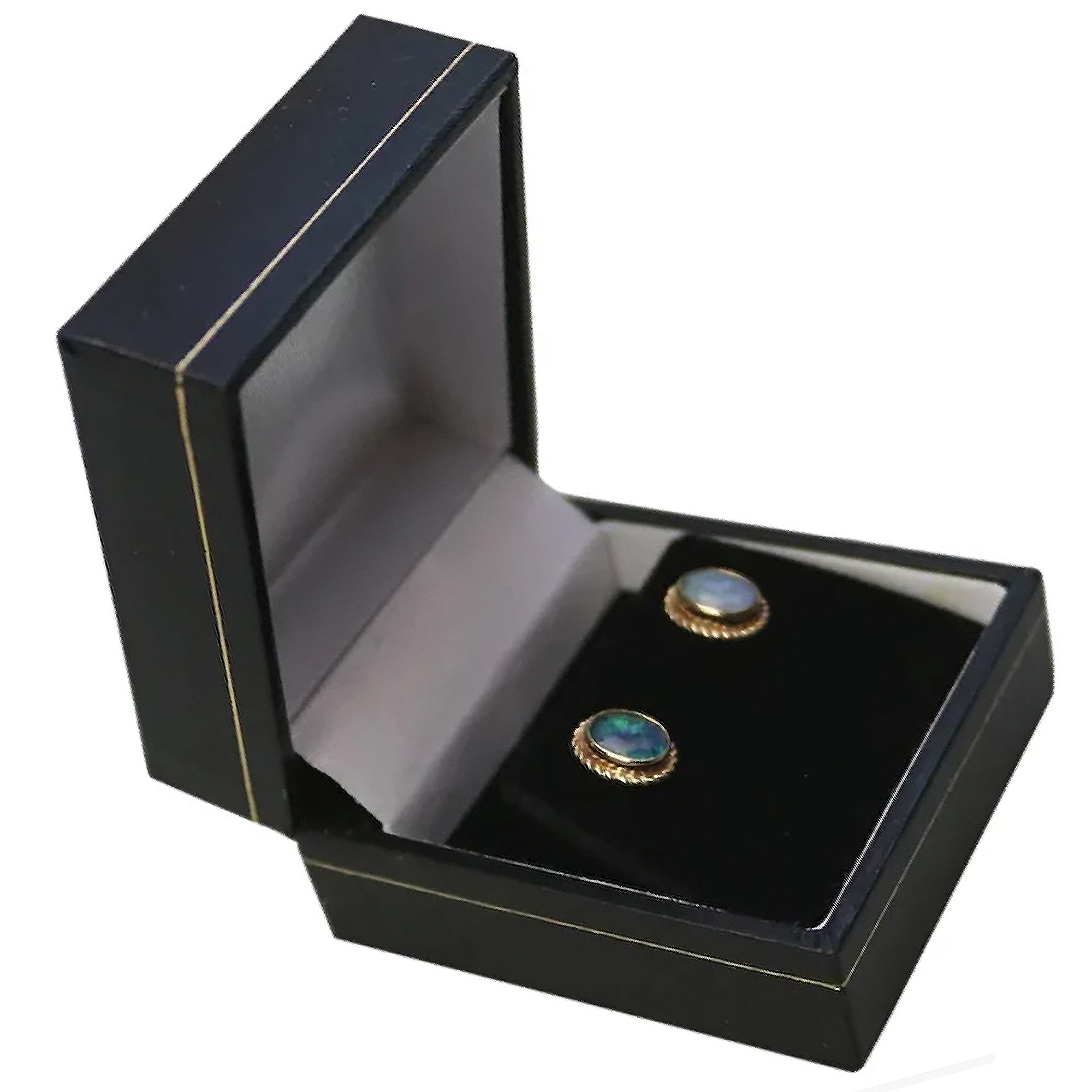 A pair of vintage 9ct gold and opal Earrings - boxed C.20thC