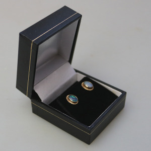 A pair of vintage 9ct gold and opal Earrings - boxed C.20thC