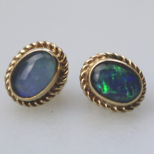 A pair of vintage 9ct gold and opal Earrings - boxed C.20thC