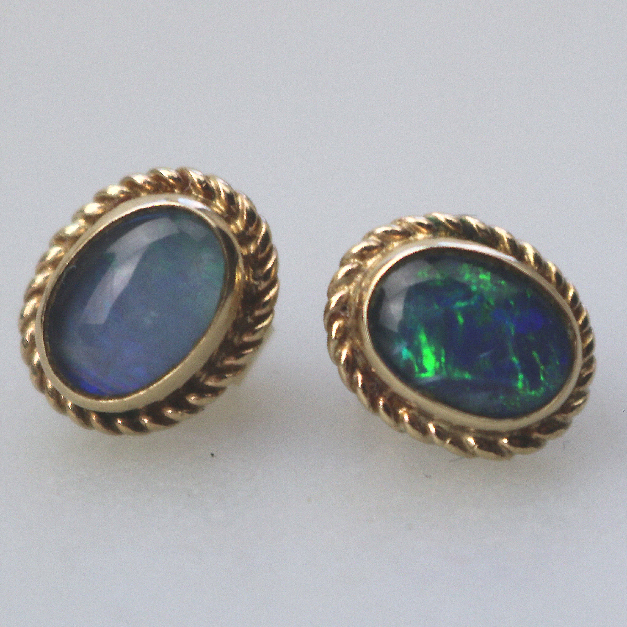 A pair of vintage 9ct gold and opal Earrings - boxed C.20thC